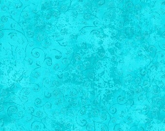 QUILTING TEMPTATIONS - Blender in Turquoise - Blue Swirl Swirls Scrolls Cotton Quilt Fabric - Quilting Treasures Fabrics - 22542-QZ (W5623)