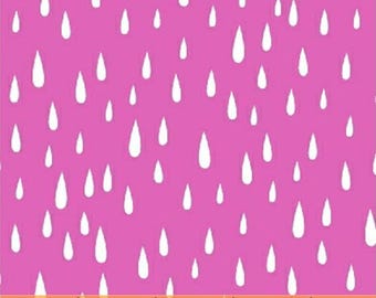 2-1/4 Yd REMNANT Spring Showers - Raindrops in Raspberry Pink - Cotton Rain Drops Quilt Fabric - Windham Fabrics - 38958-1 (W4273)