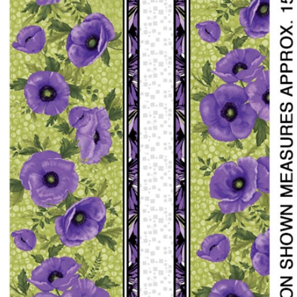 MIDNIGHT POPPIES - Poppy Stripe in Green / Purple - Floral Flowers Cotton Quilt Fabric - Grizzly Gulch - Benartex Fabrics - 5421-44 (W6204)