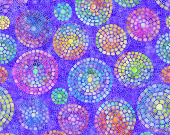 BRILLIANCE - Mosaic Medallions in Purple - Blue Pink Green Cotton Quilt Fabric - Dan Morris - Quilting Treasures QT Fabrics  28322-V (W8386)
