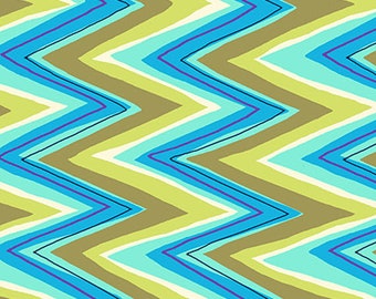 HAYDEN - Chevron in Olive Green - Aqua Blue Chevrons Cotton Quilt Fabric - by Junebee for Quilting Treasures Fabrics - 26304-H (W5363)