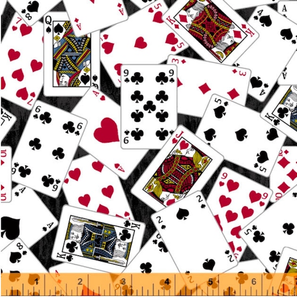 MAN CAVE - Playing Cards in Black - Red Poker Cotton Quilt Fabric - Rosemarie Lavin - Windham Fabrics - 52411-2 (W7694)