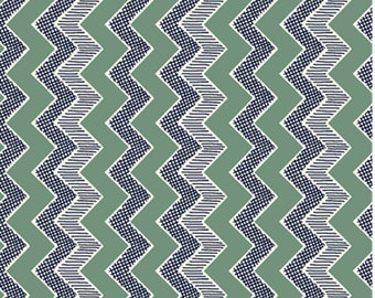 GRETTA - Chevron in Green - Blue Zigzag Stripe Geometric Cotton Quilt Fabric - Quilting Treasures Fabrics - 26741-G (W5899)