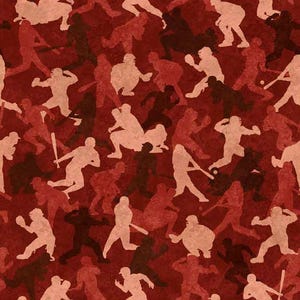 BASES LOADED - Baseball Camo in Brick - Dark Red Cotton Quilt Fabric Blender - Morris Creative Group for QT Fabrics - 30350-M (W9070)