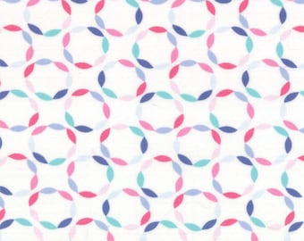 1/3 Yard Remnant DAYDREAMS - Full Circle in Rose Pink - Blue Green Red Circles Cotton Quilt Fabric - Moda Fabrics - 27176-13 (W2785)