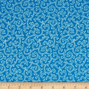 DAISY MAE - Joy in True Blue - Swirl Swirls Cotton Quilt Fabric - by E. Vive for Benartex Fabrics 1333-50 (W2832)