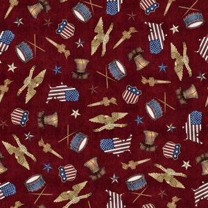64" Remnant AMERICAN Pride - America Toss in Brick - Dark Red USA Cotton Quilt Fabric - Dan Morris - QT Fabrics - 26977-M (W6339) image 1