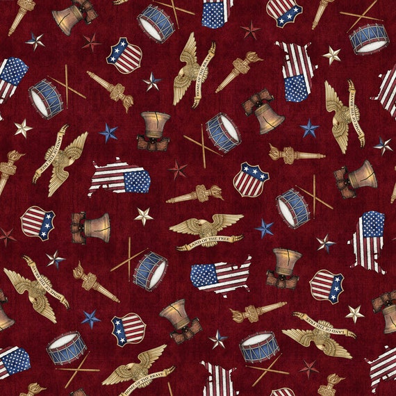 64" Remnant AMERICAN Pride - America Toss in Brick - Dark Red USA Cotton Quilt Fabric - Dan Morris - QT Fabrics - 26977-M (W6339)