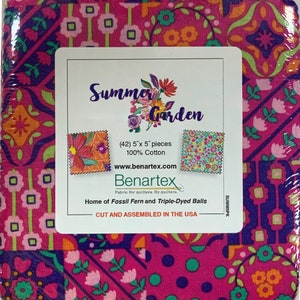 SUMMER GARDEN Charm Pack - (42) 5" X 5" Squares - Bright Floral Precut Charms Cotton Quilt Fabric - by Benartex Fabrics - SUMM5PK - (W4667) image 1