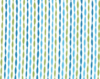 66" REMNANT Bloomin' Fresh - Garden Stripes in Sky Blue - Green Stripe Cotton Quilt Fabric - Deb Strain for Moda Fabrics - 19668-14 (W2772)