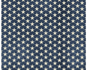 GAME TIME - Many Stars in Blue - Tan Vintage Look Baseball Cotton Quilt Fabric - by Skyline Studio for Benartex Fabrics - 2606-55 W7598