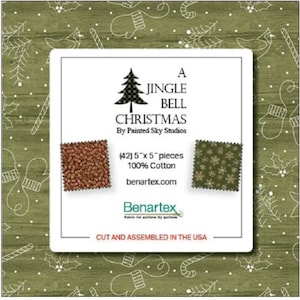A Jingle Bell Christmas - Charm Pack - (42) 5&quot; X 5&quot; Squares - Cotton Quilt Fabric - Painted Sky Studio - Benartex Fabrics - JBEL5PK (W8823)