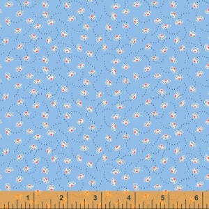 STORYBOOK - Bouncing Daisies in Blue - 30&#39;s Inspired Floral Cotton Quilt Fabric - by Whistler Studios for Windham Fabrics - 51984-2 (W7502)