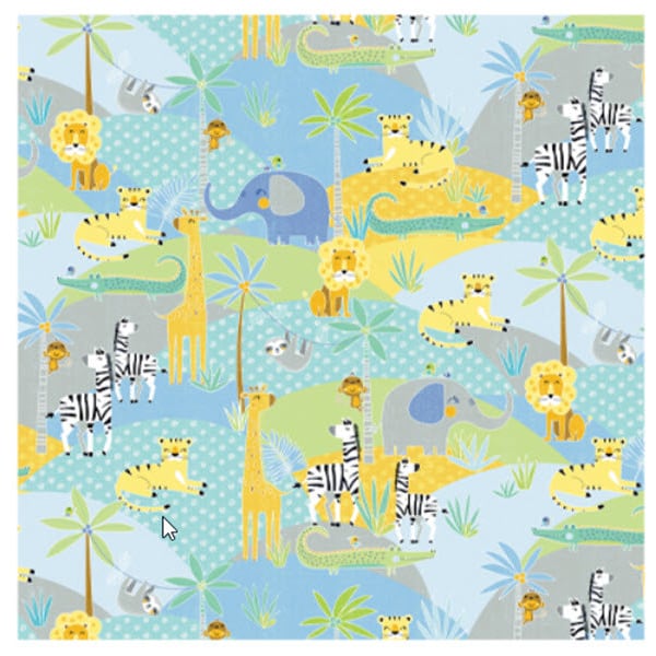 SWEET SAFARI - Jungle Scenic in Multi - Blue Green Yellow Animal Cotton Quilt Fabric - Kanvas Studio for Benartex Fabrics - 9894-99 (W8428)