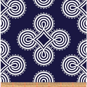 SOMERSET - Medallion in Navy - Blue White Geometric French Country Cotton Quilt Fabric - by Jan Shore for Benartex Fabrics - 6797-55 (W7548)