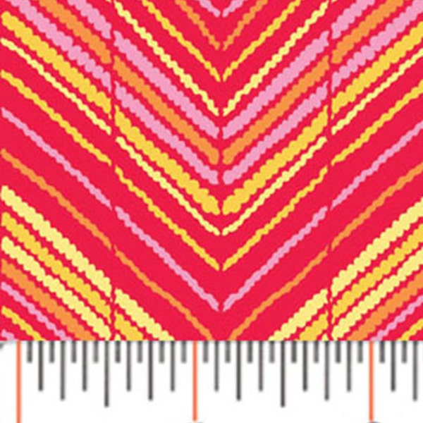 SWEET TWEET - Zig Zag in Red - Pink Yellow Chevron Stripes Cotton Quilt Fabric - Mitzi Powers for Benartex Fabrics - 654-10 (W3668)