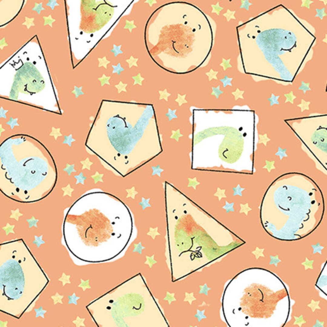 DINOMITE Dinosaur Head Geometrics in Melon Orange Kids Cotton Quilt