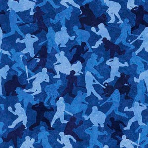 BASES LOADED - Baseball Camo in Denim - Blue Cotton Quilt Fabric Blender - Morris Creative Group for QT Fabrics - 30350-W (W9071)