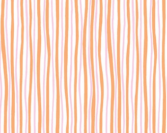 64" Remnant FUNNY BUNNIES - Wavy Stripe in Orange / Pink - Easter Stripes Cotton Quilt Fabric - Benartex Fabrics - 8543-22 (W4788)