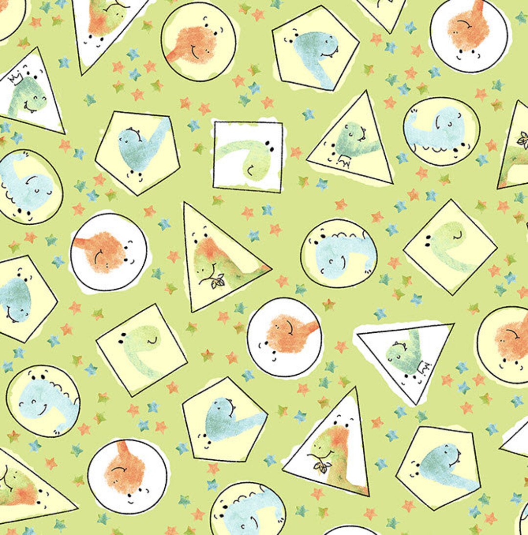 DINOMITE Dinosaur Head Geometrics in Green Cute Kids Cotton Quilt