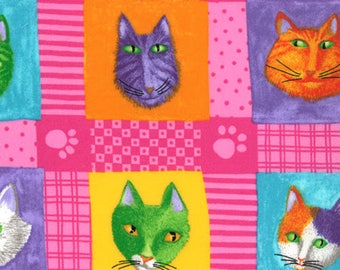 PRISMA CATS - Cat Blocks in Pink - Cute Adorable Kitty Cotton Quilt Fabric - Moda Fabrics - 23112-13 (W3918)