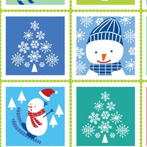 SNOW DAYS - Snow Day Patch in Red Multi - Blue Green Snowman Cotton Quilt Fabric - by Mitzi Powers for Benartex Fabrics - 3655-11 (W3517)