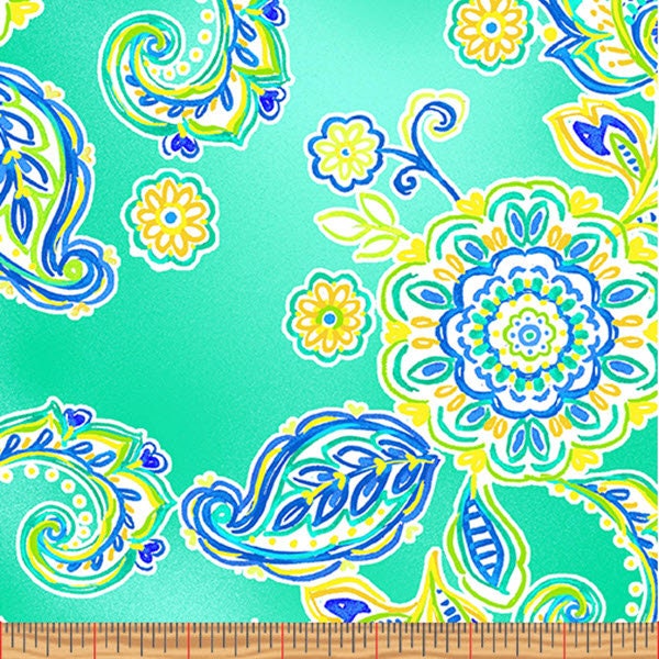 BLUE HORIZON - Bouquets in Jade - Green Yellow Blue Floral Paisley Cotton Quilt Fabric - Kanvas Studio for Benartex Fabrics - 9966-84 W7959