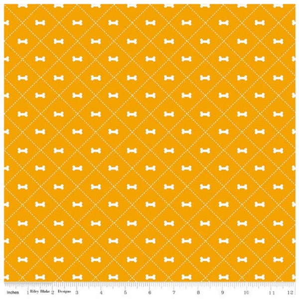 Rover - Bone Plaid in Orange -  Adorable Puppy Dog Cotton Quilt Fabric - C5212-ORANGE - Bella Blvd for Riley Blake Designs Fabrics (W4302)