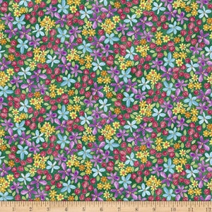 SHOP HOP - Packed Flowers in Green - Purple Yellow Blue Floral Cotton Quilt Fabric - Victoria Whitlam for QT Fabrics - 26925-G (W6329)