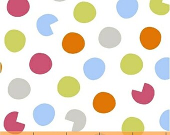 PRECIOUS - Dots in White - Blue Green Orange Pink Dot Cotton Quilt Fabric - by Another Point of View for Windham Fabrics - 36348-1 (W2634)