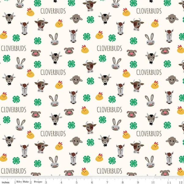 4-H - Cloverbuds in Cream - Geometric Clovers Cotton Quilt Fabric - Official Licensed for Riley Blake Designs Fabrics - C9122-CREAM (W5787)