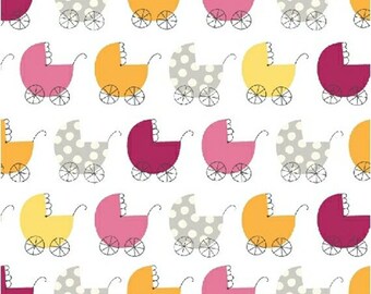 PRECIOUS - Baby Carriages in Pink - Orange Carriage Cotton Quilt Fabric - by Another Point of View for Windham Fabrics - 36347-5 (W2633)