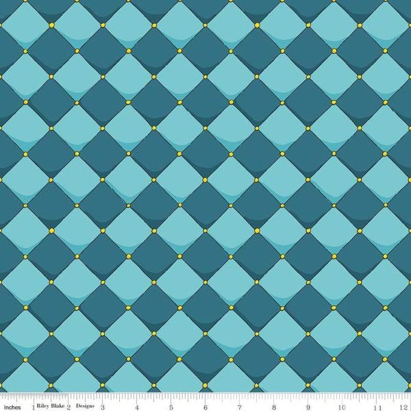 DRAGONS Checkered in Blue - Geometric Diamond Blender Cotton Quilt Fabric - by Ben Byrd for Riley Blake Designs Fabrics - C7665 (W5748)