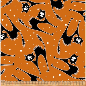 HALLOWEEN PARTY - Scaredy Cat in Orange - Black Cats Cotton Quilt Fabric - Kanvas Studio for Benartex Fabrics - 12554-28 (W8596)