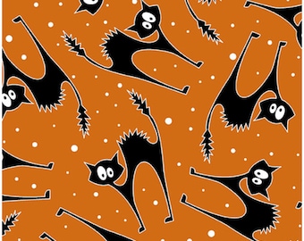 HALLOWEEN PARTY - Scaredy Cat in Orange - Black Cats Cotton Quilt Fabric - Kanvas Studio for Benartex Fabrics - 12554-28 (W8596)