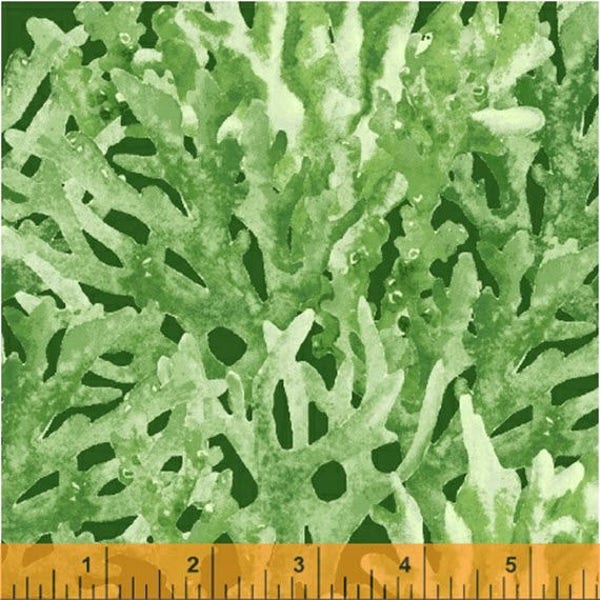 Aquatic - Coral in Green - Beach Sea Life - Cotton Quilt Fabric - by Whistler Studios for Windham Fabrics - 41491-4 (W4245)