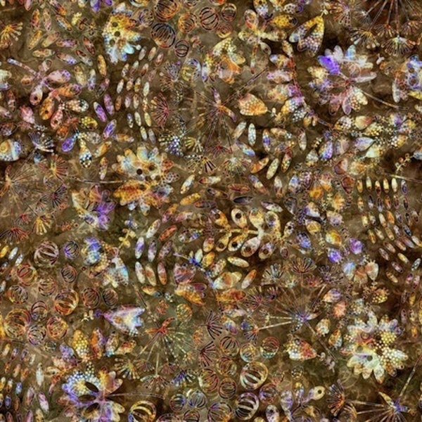 BOTANICA - Mixed Botanical in Brown - Purple Cotton Quilt Fabric Blender - Dan Morris - Quilting Treasures Fabrics - QT 27409-A (W7310)