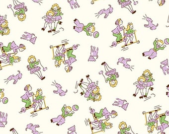 66" Remnant STORYBOOK - Kids at Play in Purple - 30's Inspired Kids Cotton Quilt Fabric - Windham Fabrics - 51979-5 (W7492)