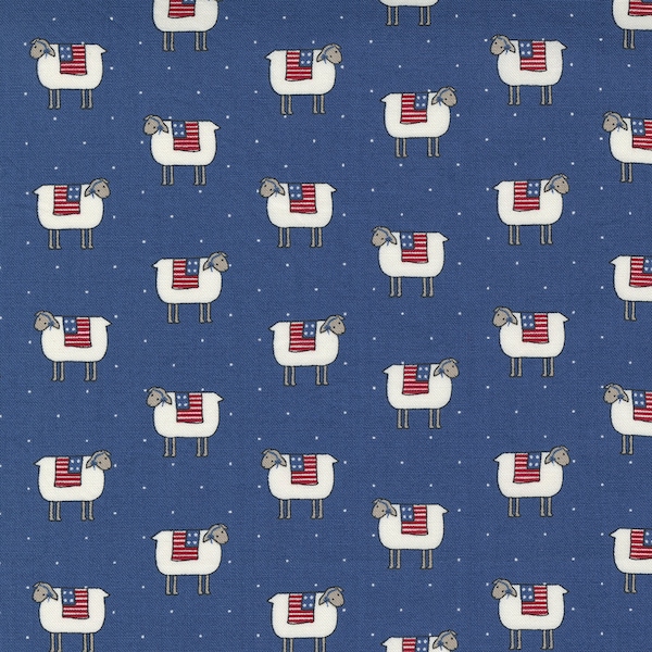 PRAIRIE DAYS - Sheep in Dusk Blue - Red USA Farm Heartland Cotton Quilt Fabric - 2991-14 - Bunny Hill Designs - Moda Fabrics  (W8608)