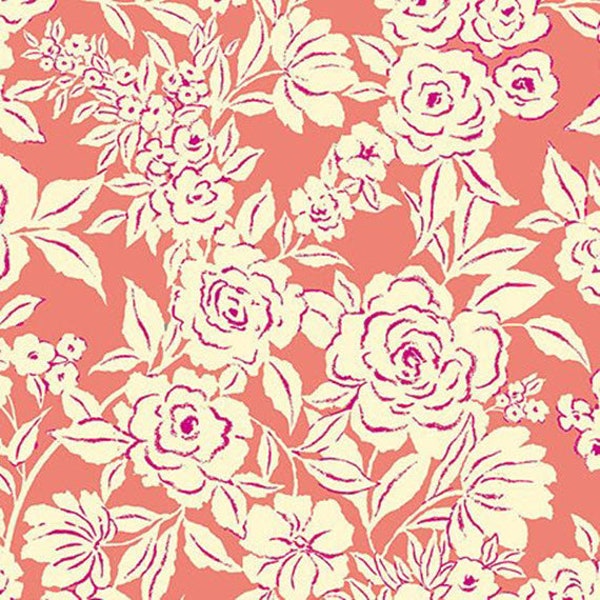 ZOLA - Etched Floral in Coral - Orange Flowers Flower Cotton Quilt Fabric - Ink & Arrow Fabrics for Quilting Treasures - 26143-C (W5312)