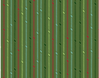 41" Remnant BETTER NOT POUT - Candy Stripe in Green - Red Stripes Cotton Quilt Fabric Blender -  Benartex Fabrics - 10177-40 (W6554)