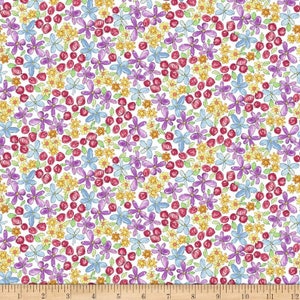 SHOP HOP - Packed Flowers in White - Purple Red Yellow Blue Floral Cotton Quilt Fabric - Victoria Whitlam for QT Fabrics - 26925-Z (W6331)