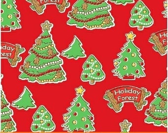 Storybook Christmas - Trees in Red / Green - Holiday Tree Cotton Quilt Fabric - Whistler Studios - Windham Fabrics - 41751-3 (W4256)