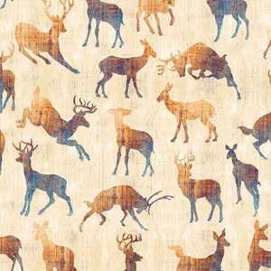 TIMBERLAND TRAIL - Animal Silhouettes in Oatmeal - Cream Cotton Quilt Fabric - Dan Morris - Quilting Treasures Fabrics - 26807-E (W5037)