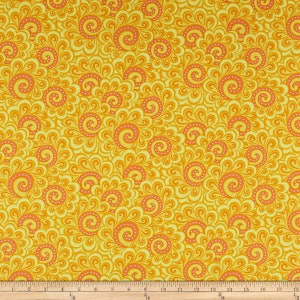 FREE MOTION FANTASY - Swirl Feather in Orange - Yellow Swirl Cotton Quilt Fabric - Amanda Murphy for Benartex Fabrics - 5446-22 (W6055)