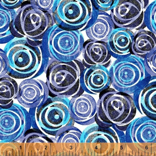 LULU - Packed Floral in Black - Blue Rose Flower Cotton Quilt Fabric - by Another Point of View for Windham Fabrics 38920-1 (W2622)