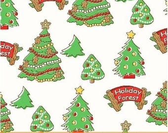 Storybook Christmas - Trees in White / Green - Holiday Tree Cotton Quilt Fabric - Whistler Studios - Windham Fabrics - 41751-1 (W4255)