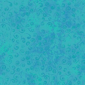 QUILTING TEMPTATIONS - Blender in Carribean Blue - Swirl Swirls Scrolls Cotton Quilt Fabric - Quilting Treasures Fabrics - 22542-Q (W5620)