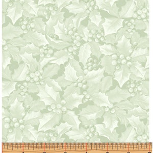 WINTER ELEGANCE - Holly & Berries in Light Green - Berry Leaf Cotton Quilt Fabric - Jackie Robinson for Benartex Fabrics - 4743-40 (W7782)