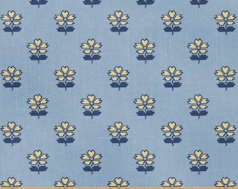 HENNESSY - Flower in Blue - Yellow Reproduction Floral Cotton Quilt Fabric - by Williamsburg for Windham Fabrics - 37159-2 (W3390)